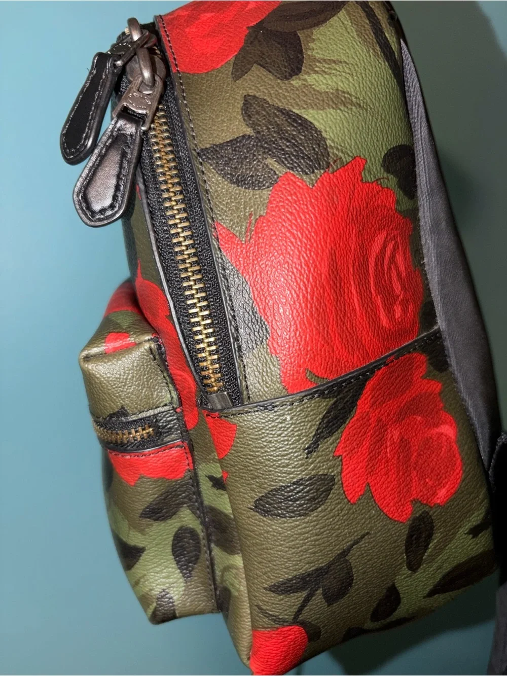 Coach Olive Green & Red Floral Mini Backpack
